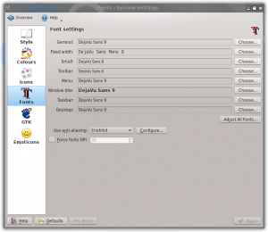 KDE System Settings Application Appearance Fonts