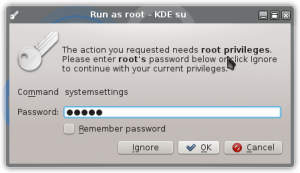 kdesu systemsettings password