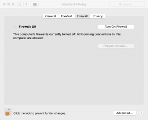 Mac System Preferences Security and Privacy Firewall Unlocked