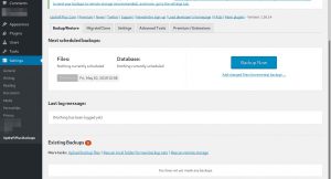 Creating an Instant backup with UpdrafPplus: backup/restore tab