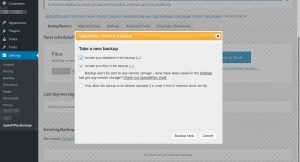 Creating an Instant backup with UpdrafPplus: perform a backup