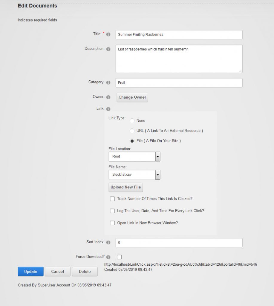 DNN documents module: edit document reference