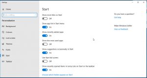 Windows 10 Personalisation Start Menu