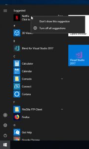 Windows 10 Start Menu Delete Netflix Click to Install: right click options
