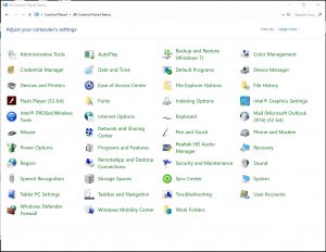 Outlook editing email account settings: control panel icon view