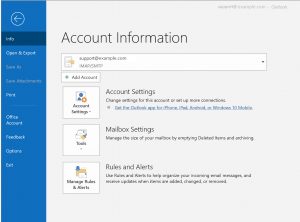 Outlook editing email account: account information