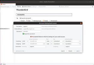 Thunderbird set up new email account: finding settings failed