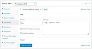 WooCommerce product variations: product data attributes