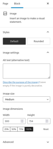 WordPress Quick Orientation - Image block right hand block options