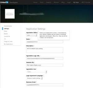 Create LinkedIn API for social media posting - LinkedIn Application Settings Application Status Live