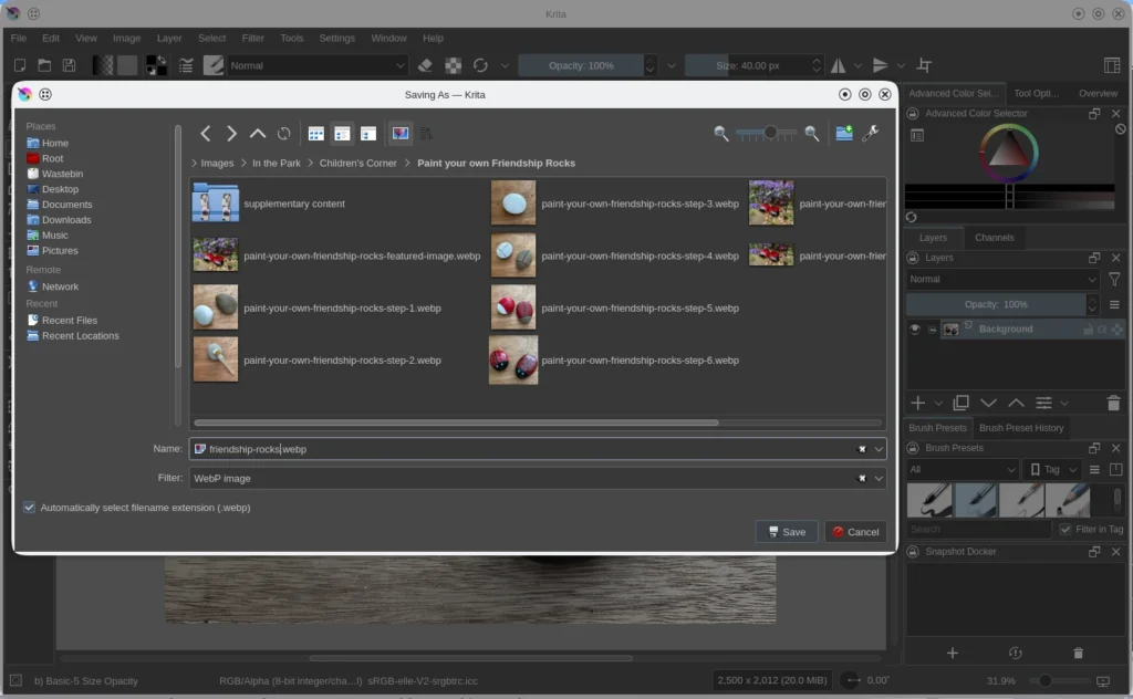 Resize Images and Save as webp with Krita - save as
